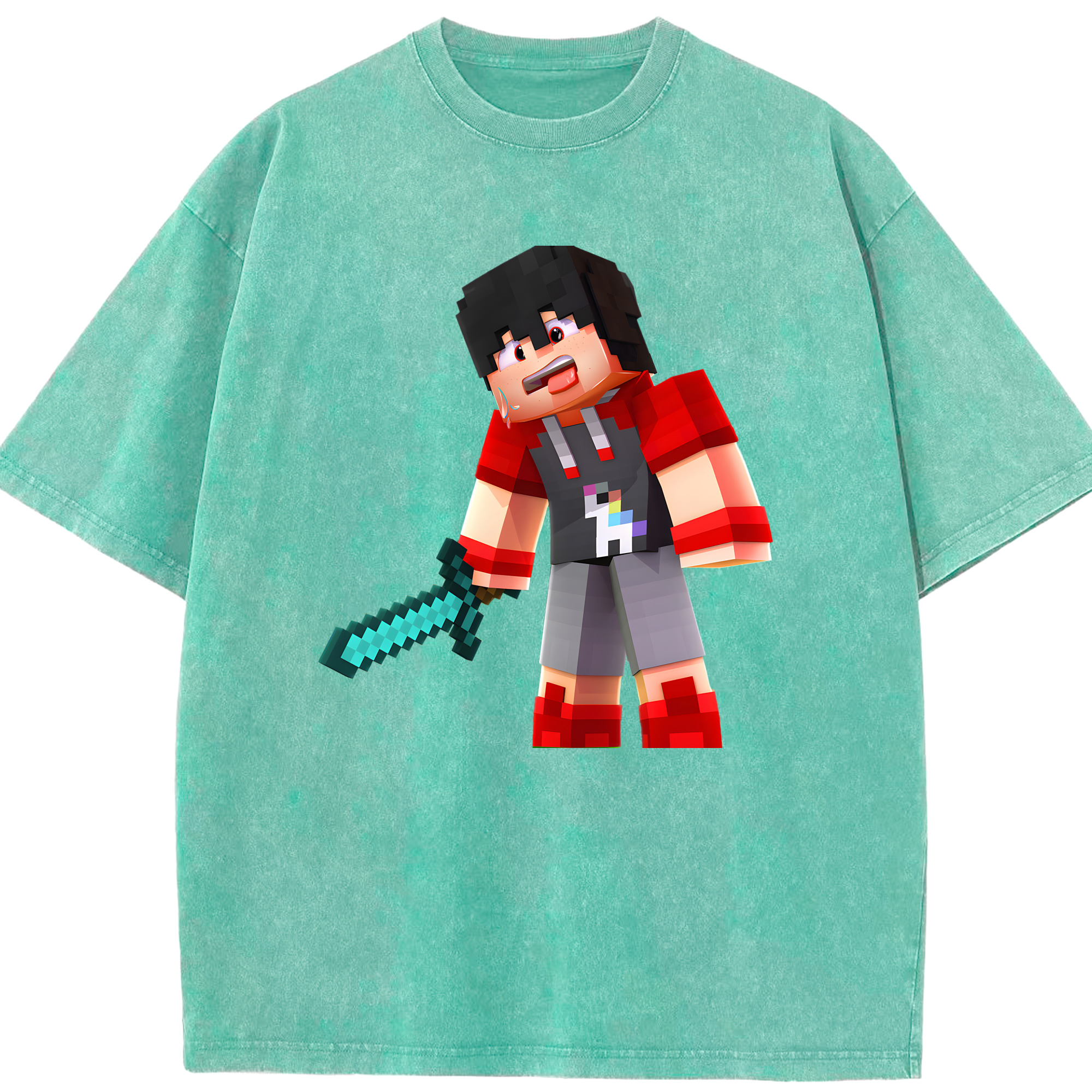 （画像用） マインクラフト ブロックの世界 Minecraft MC Block world 綿100% ヴィンテージ風 半袖Tシャツ（フロントプリント）